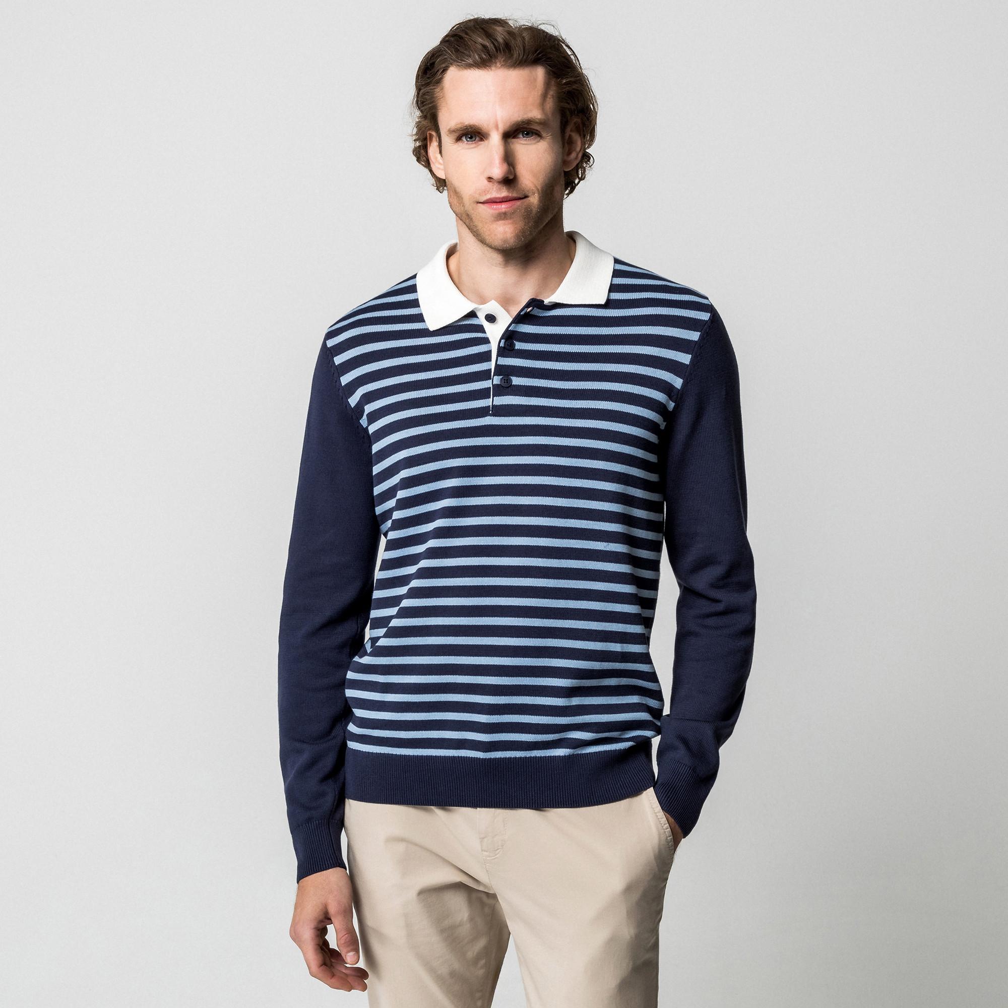 Manor Man Maglione Polo a Righe Maniche Lunghe  