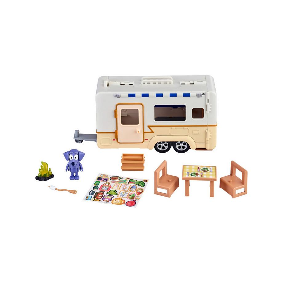 Bluey Set de Jeu Caravane Figurine Jean Luc, Caravane, Accessoires, Autocollants