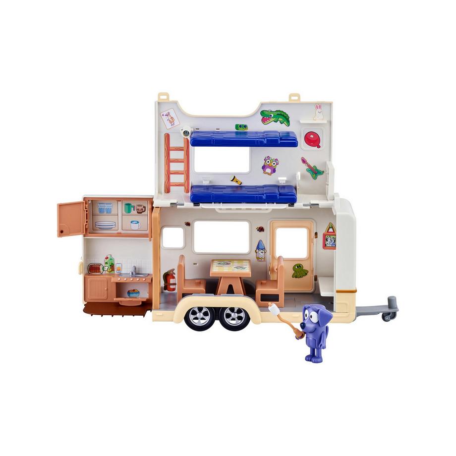 Moose Toys  Bluey Wohnwagen Spielset Jean Luc Figur, Wohnwagen, Zubehör, Sticker 