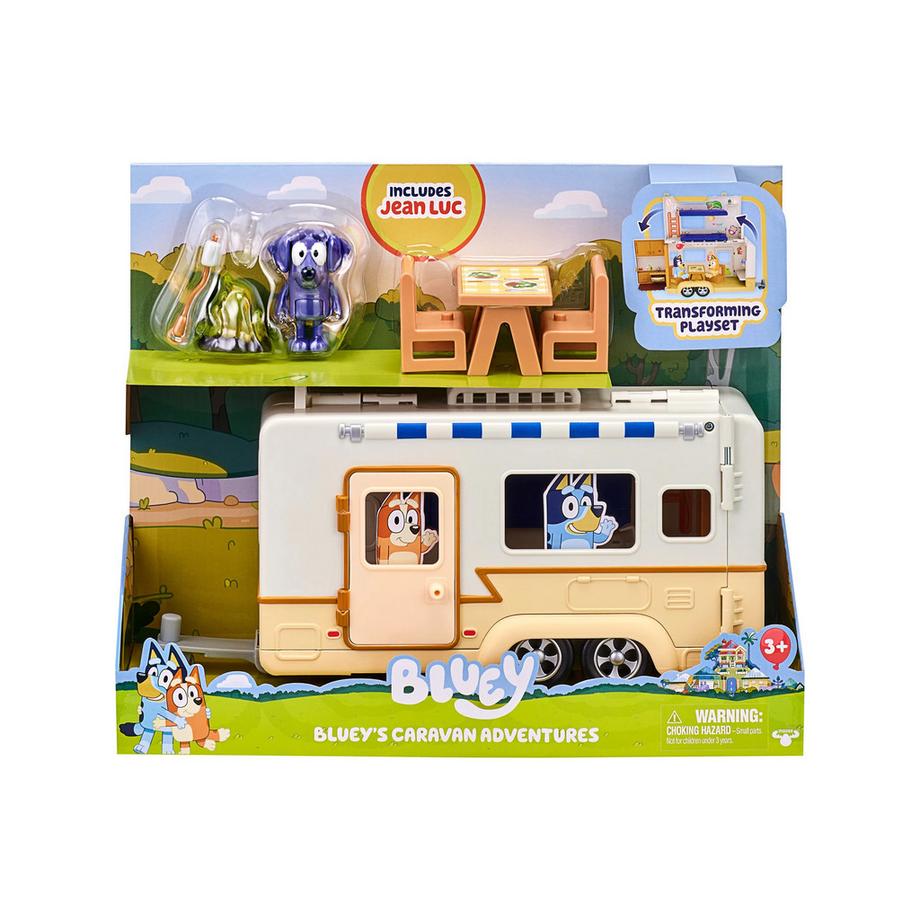Moose Toys  Bluey Wohnwagen Spielset Jean Luc Figur, Wohnwagen, Zubehör, Sticker 
