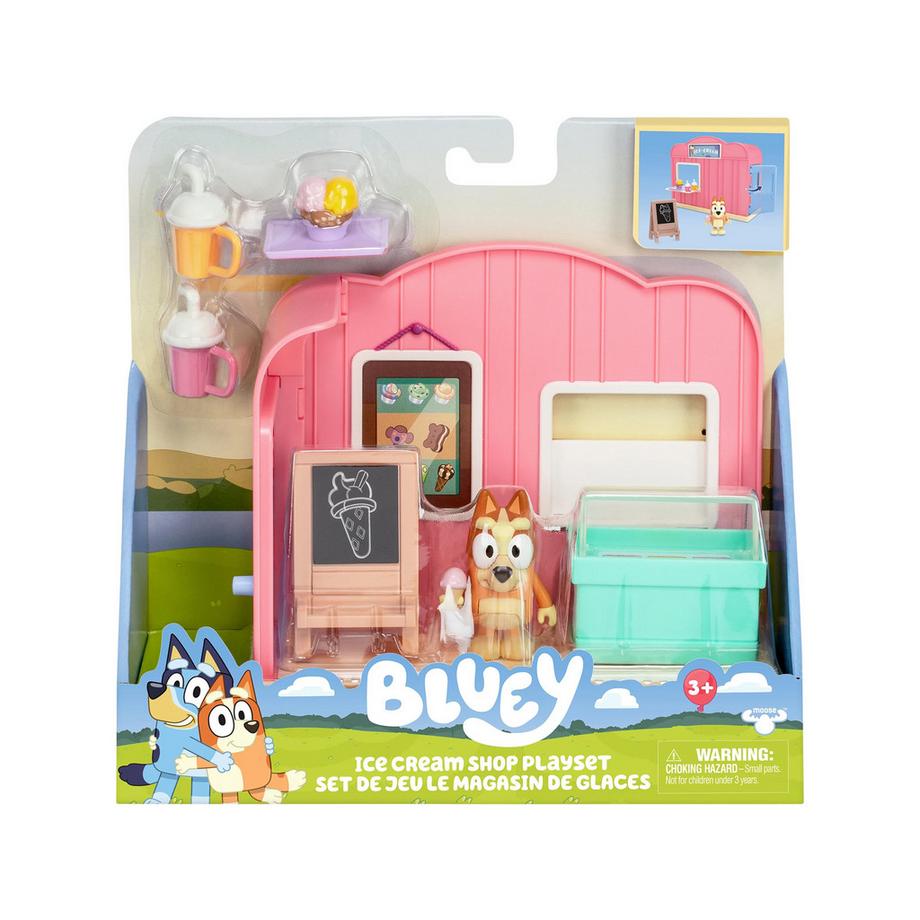 Moose Toys  Bluey Spielset Eisdiele Bingo-Figur, Gefriertruhe, Stickerblatt 