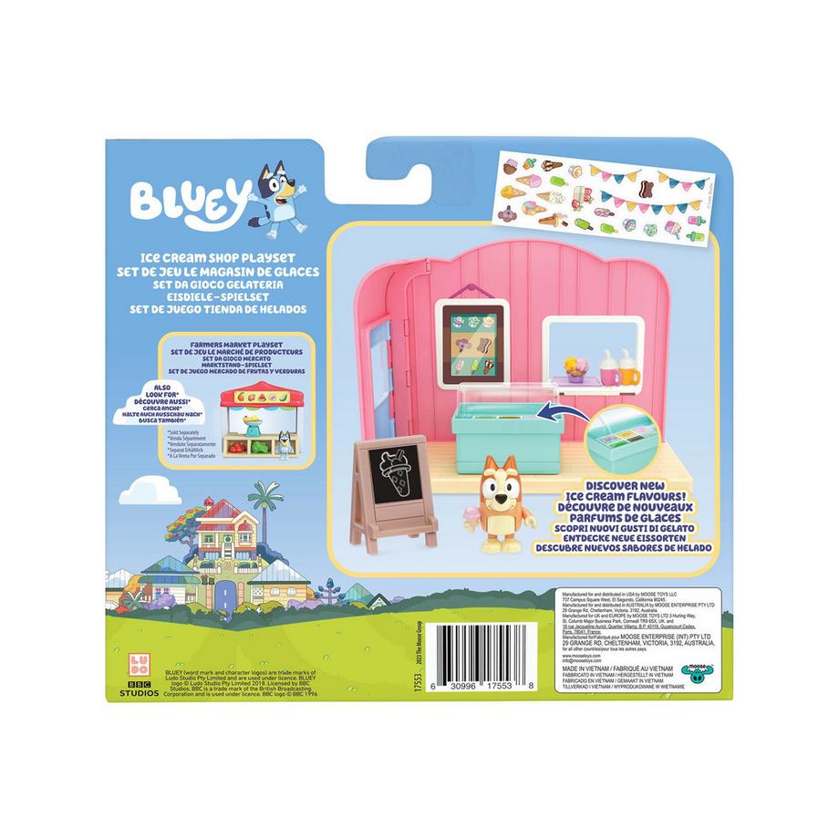 Moose Toys  Bluey Spielset Eisdiele Bingo-Figur, Gefriertruhe, Stickerblatt 