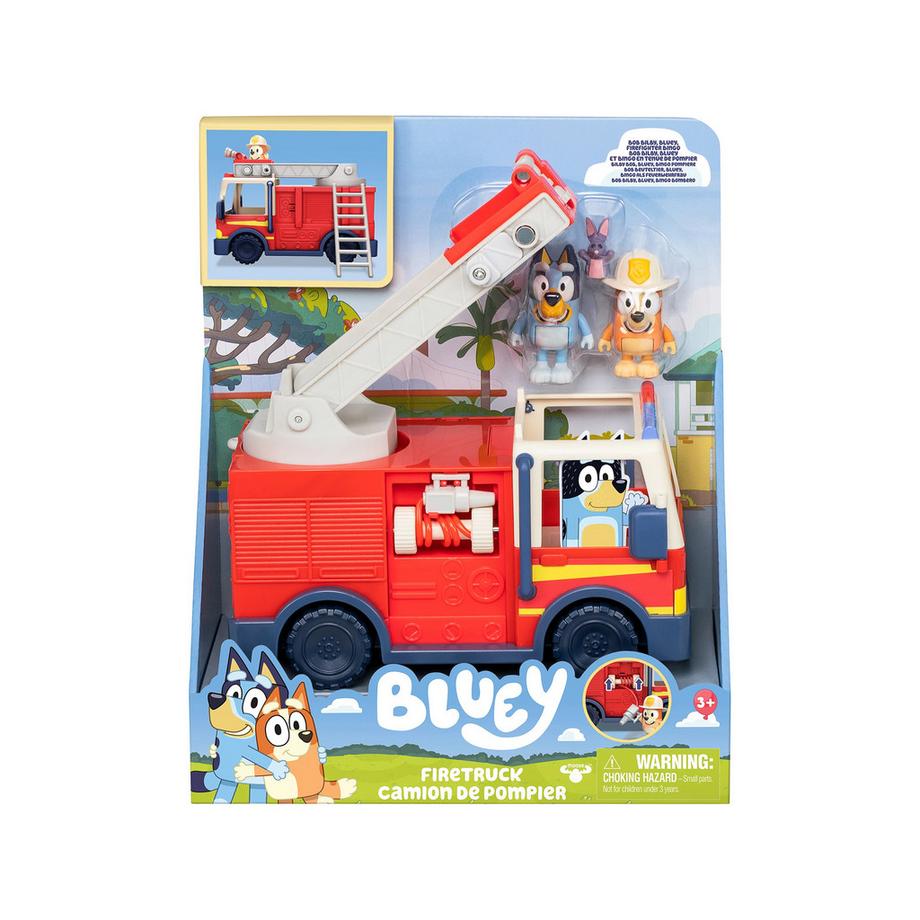 Moose Toys  Bluey Feuerwehrauto 3 Figuren, Feuerwehrauto mit beweglichen Teilen 