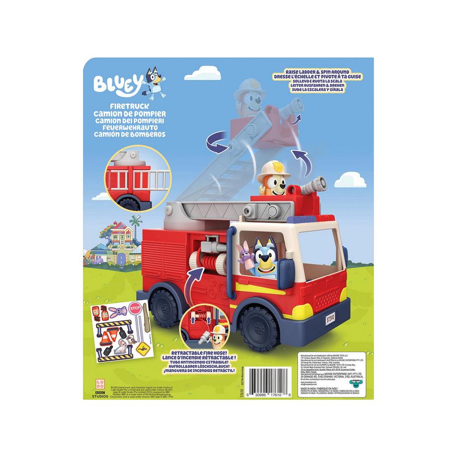 Moose Toys  Bluey Feuerwehrauto 3 Figuren, Feuerwehrauto mit beweglichen Teilen 