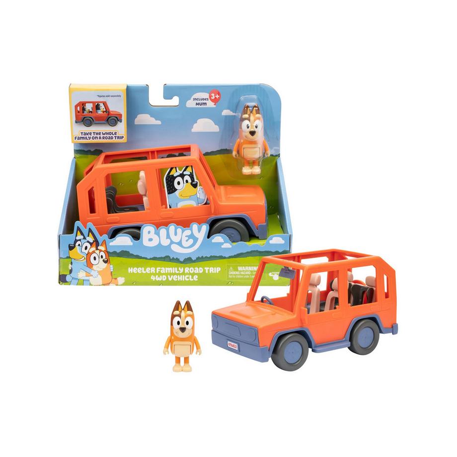 Bluey Voiture Familiale 4x4 Toit Ouvert, Figurine Chilli, Véhicule, Autocollants