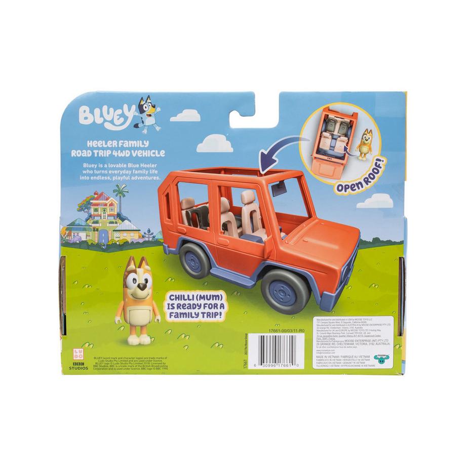 Moose Toys  Bluey Familienauto 4x4 offenes Dach, Chilli Figur, Fahrzeug, Sticker 