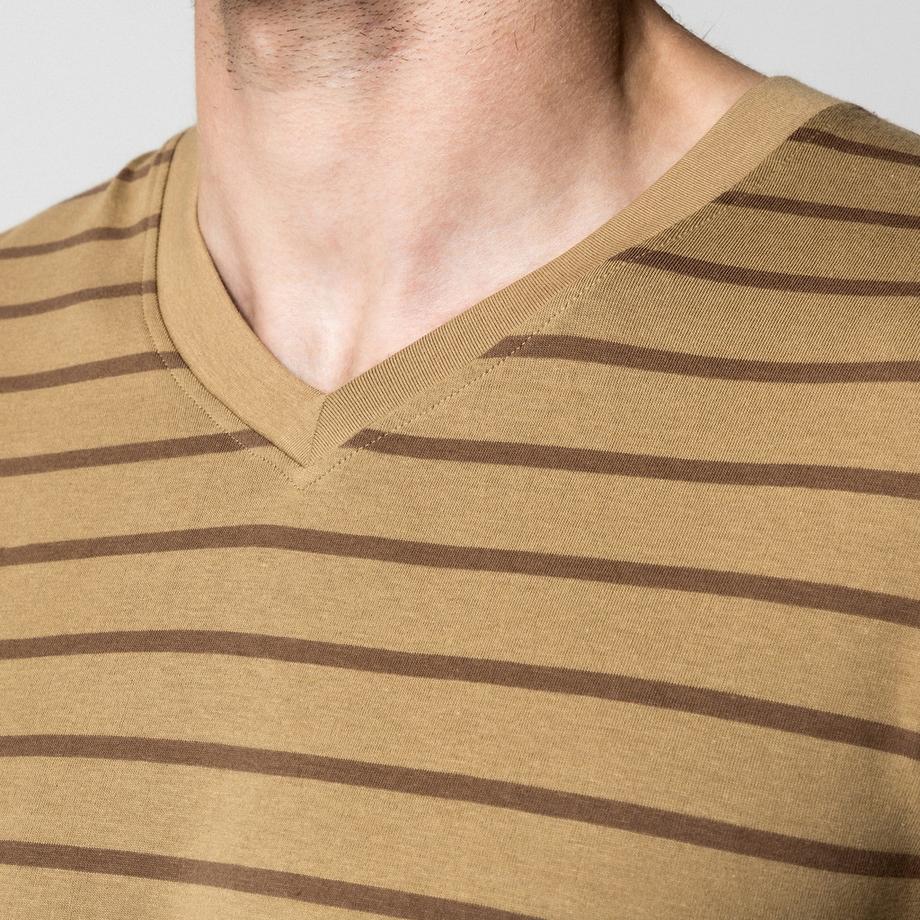 Manor Man Gestreiftes V-Ausschnitt Kurzarm T-Shirt  