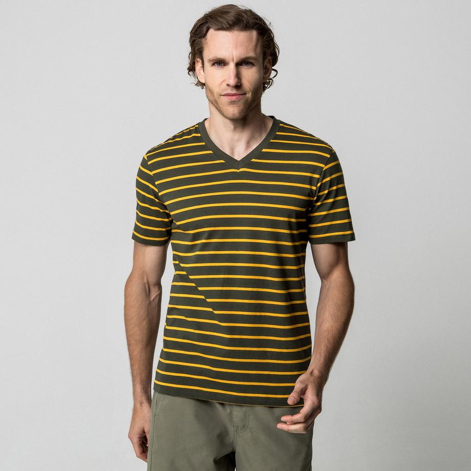 Manor Man T-shirt rayé col en V manches courtes  