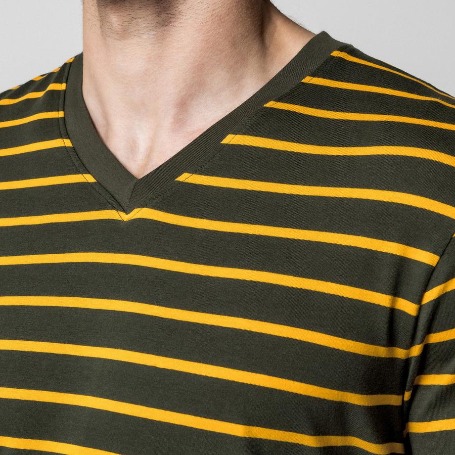 Manor Man T-shirt rayé col en V manches courtes  