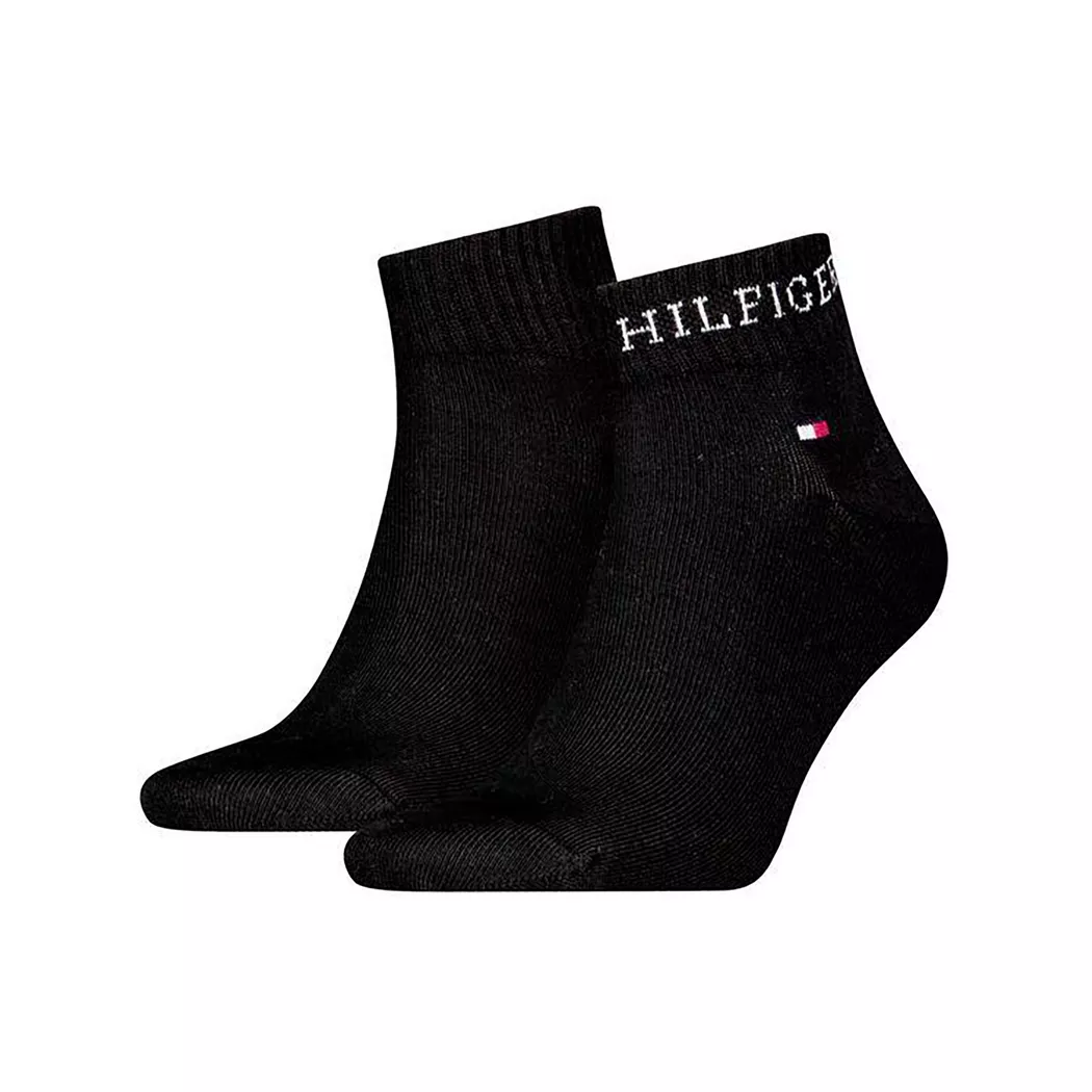 Füßlinge TOMMY HILFIGER "TH MEN FOOTIE 2P HILFIGER TAB", Herren, Gr. 43-46, schwarz, Baumwolle, Elasthan, Polyamid, gestreift, unifarben mit Farbeinsatz, Socken, mit Anti-Rutsch Technologie 2