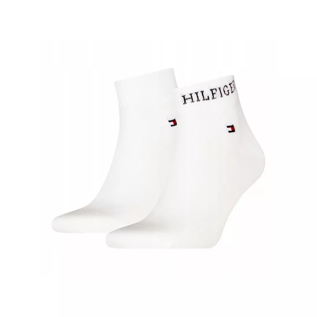Kurzsocken TOMMY HILFIGER "TH MEN QUARTER 2P HILFIGER TAB", Herren, Gr. 43-46, weiß, Baumwollmischung, normal, Socken, Logo-Flag und Schriftzug