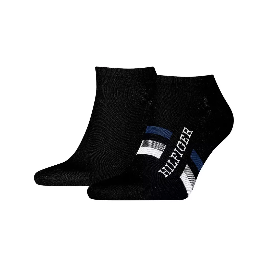 Füßlinge TOMMY HILFIGER "TH MEN FOOTIE 2P HILFIGER TAB", Herren, Gr. 43-46, schwarz, Baumwolle, Elasthan, Polyamid, gestreift, unifarben mit Farbeinsatz, Socken, mit Anti-Rutsch Technologie 3