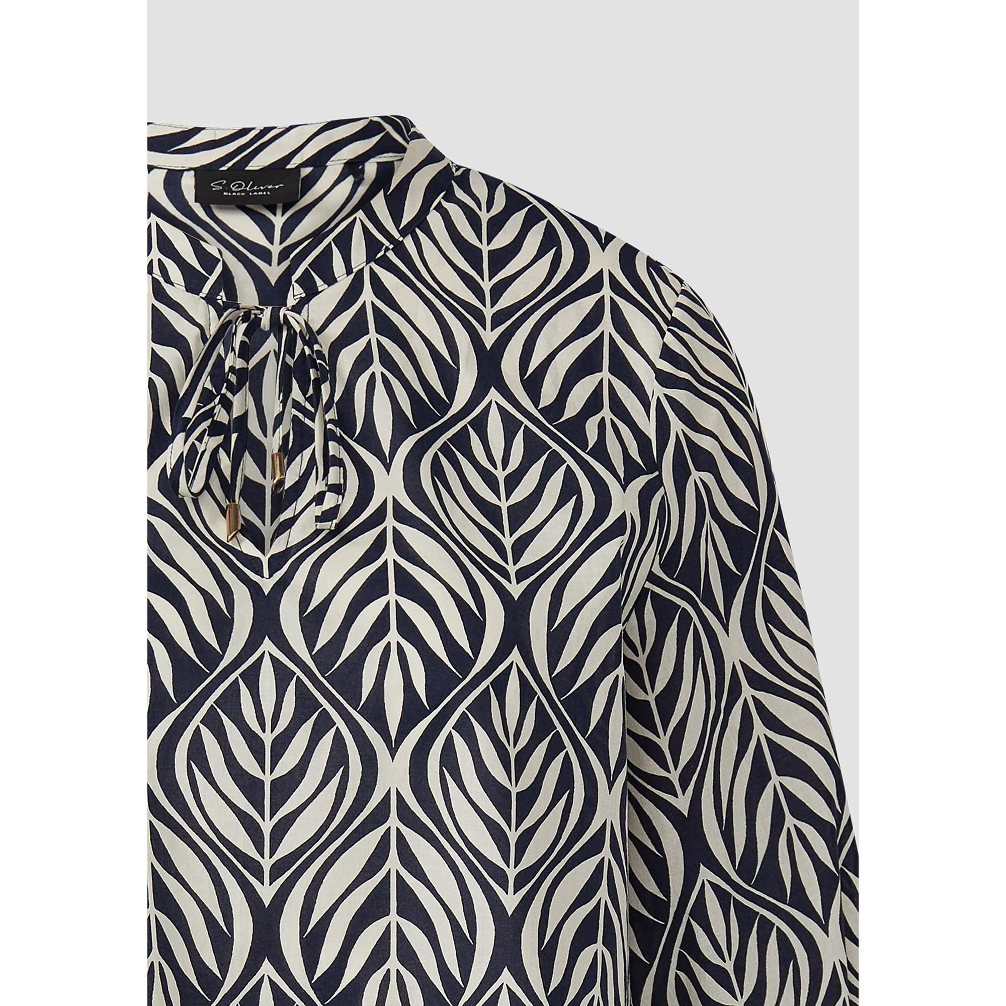 S. Oliver Black Label Camicetta con Stampa a Foglie e Collo da Annodare  