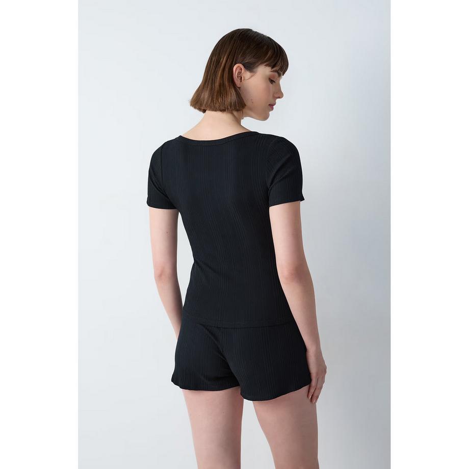 Etam T-shirt côtelé à manches courtes  