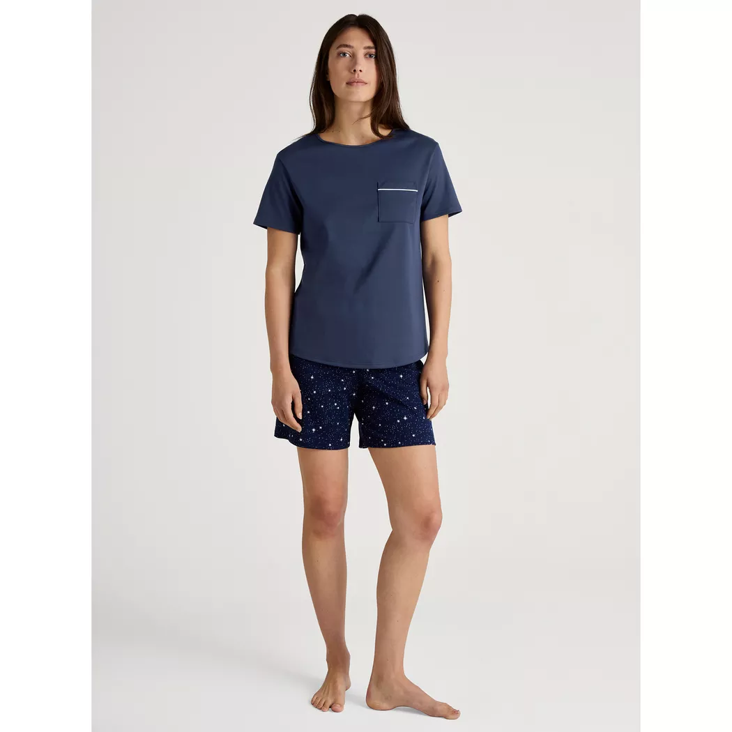 Schlafanzug CALIDA "Sweet Dreams", Damen, Gr. S (40/42), blau (peacoat blau), Interlock, Obermaterial: 100% Baumwolle, bequem lang, Rundhals, angesetztes Bündchen, Homewear-Sets Schlafanzug, Langarm, Rundhals, Interlock-Qualität, weich, bequem 5