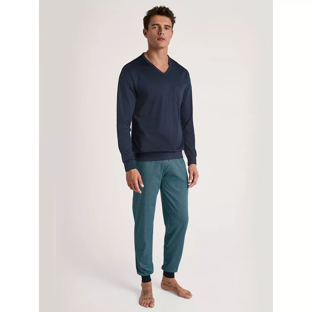 Shorty CALIDA "Relax Essentials", Herren, Gr. S (46/48), blau (coronet blau), Single Jersey, Obermaterial: 100% Baumwolle, unifarben, bequem kurz, Rundhals, Homewear-Sets Shorty, mit kleiner Brusttasche 2