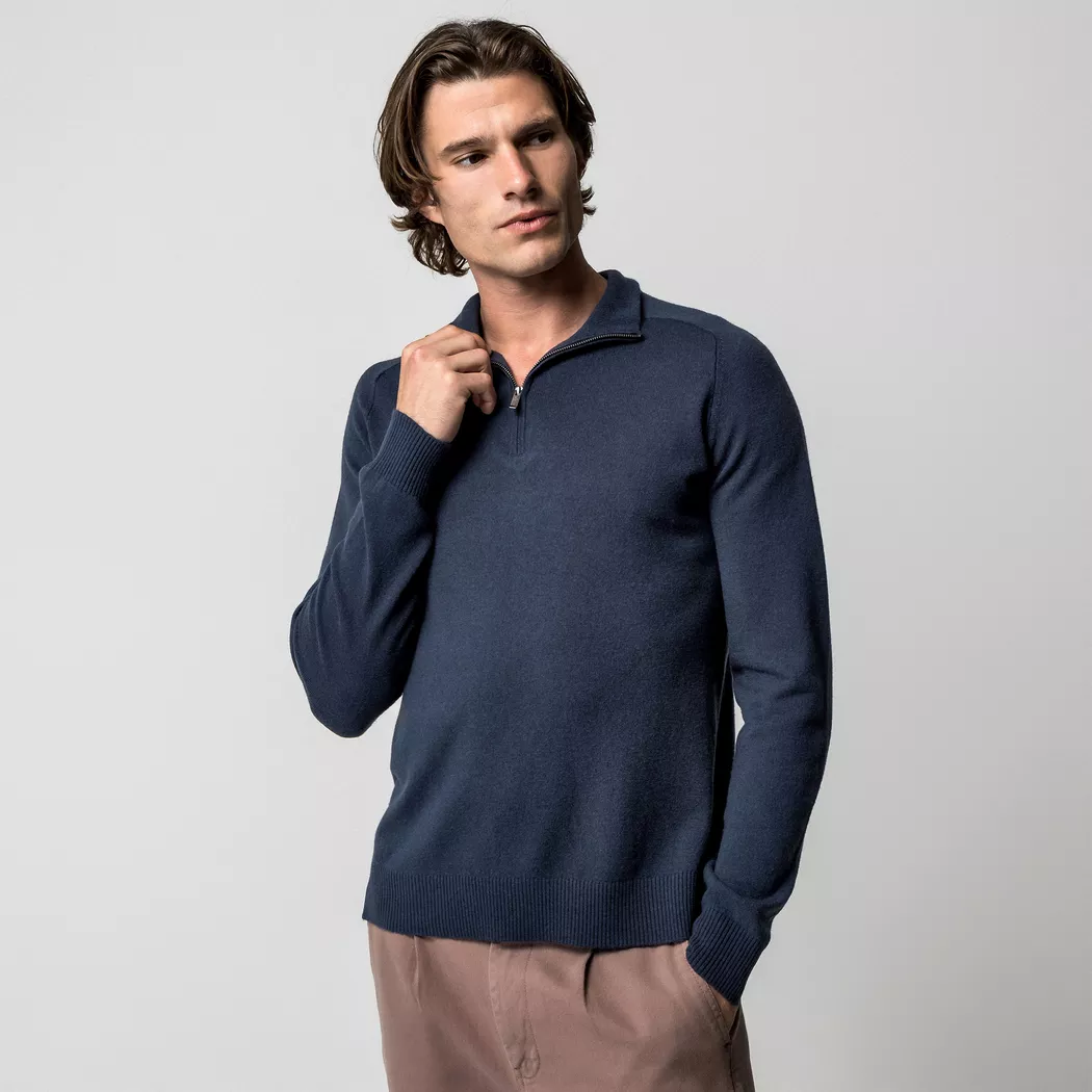 Manor Man - Half-Zip Pull Blend, für Herren, Dunkelblau, Größe L