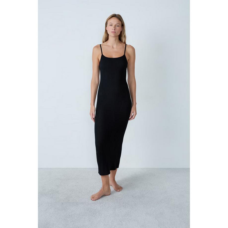 Etam Geripptes Midi Nachthemd  