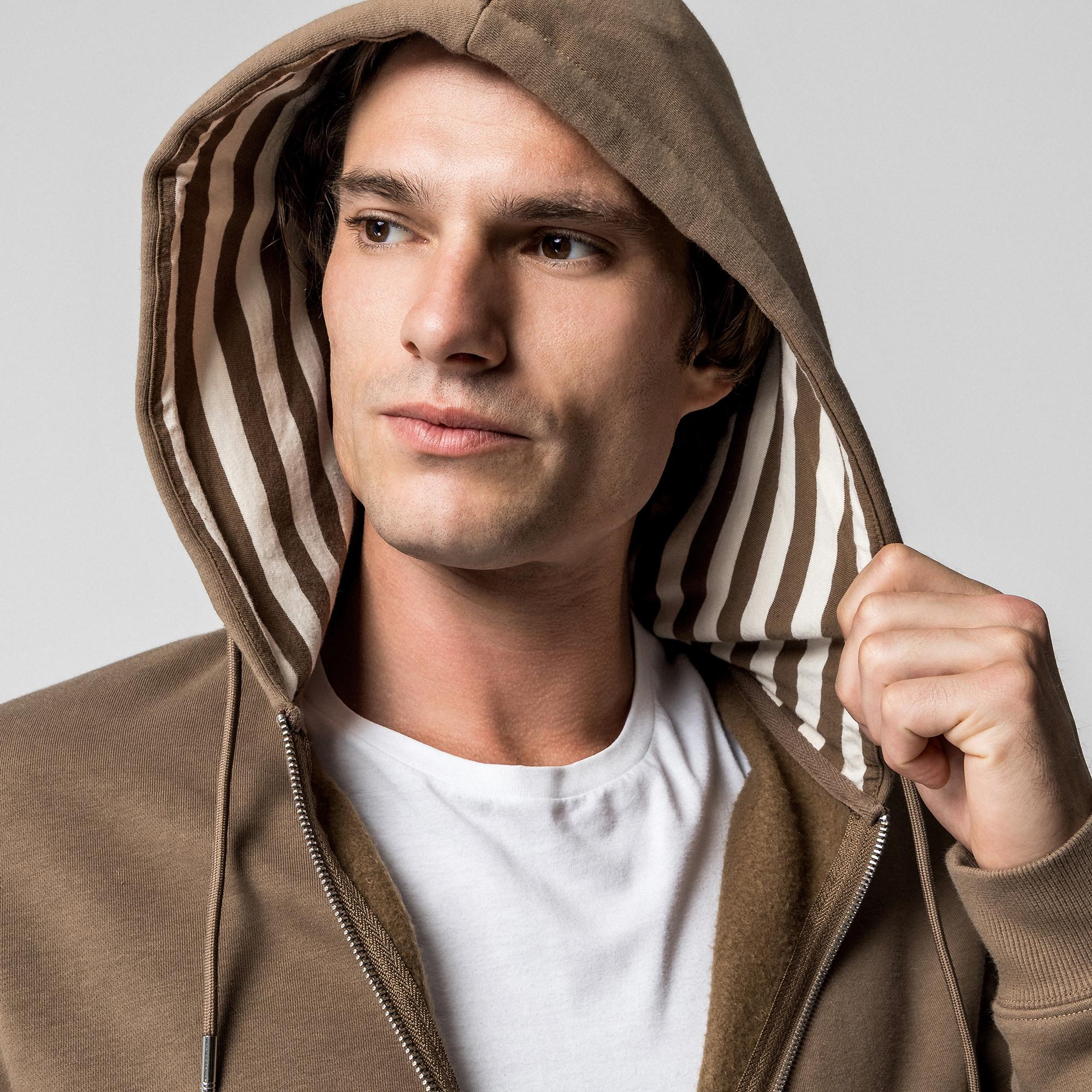 Manor Man Felpa con cappuccio Full Zip con fodera a righe  