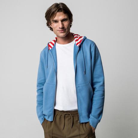 Manor Man Felpa con cappuccio Full Zip con fodera a righe  