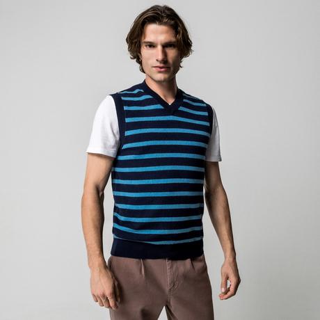 Manor Man Gilet Pullover Scollo a V a Righe  