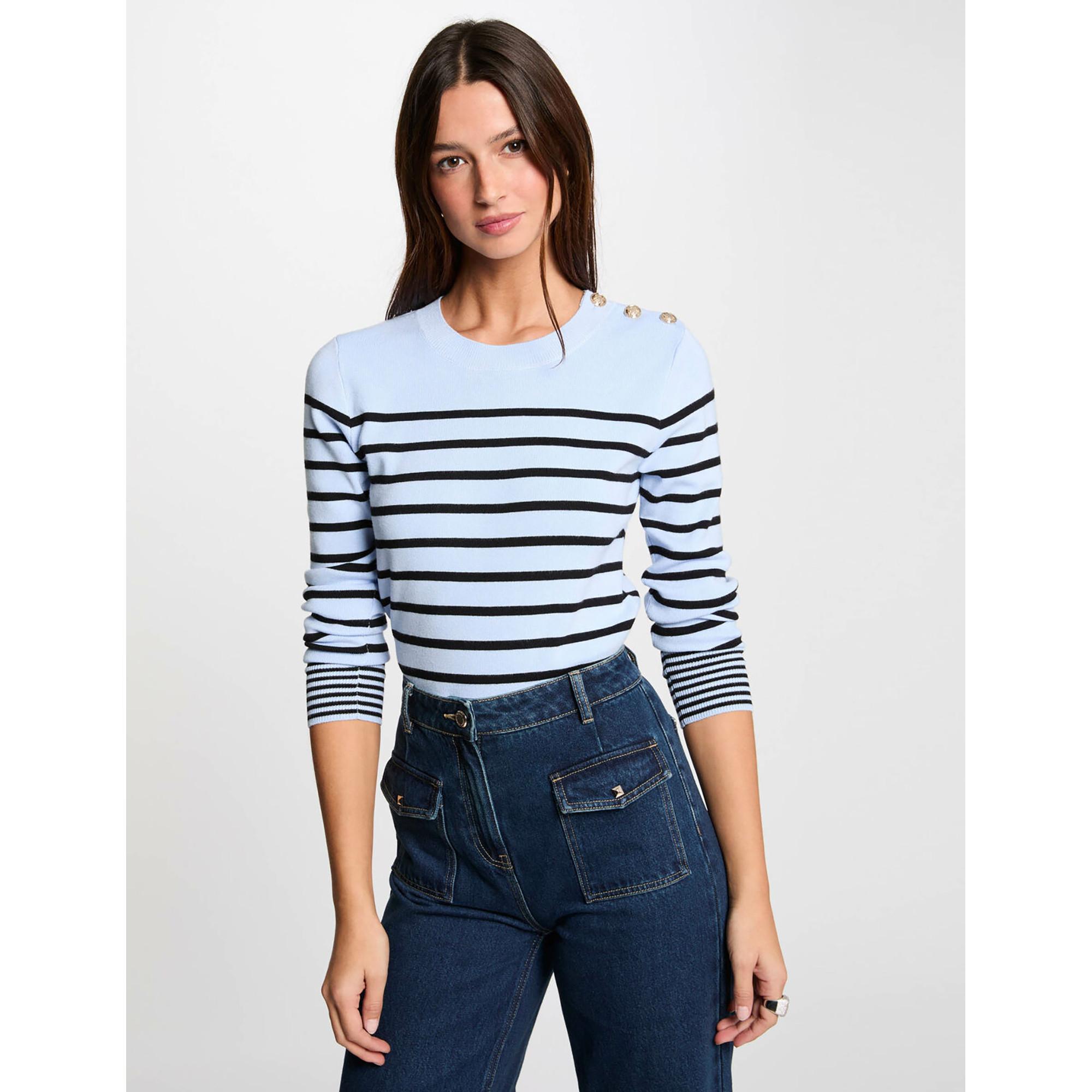 Morgan Pull-Over Femme Col Roulé à Rayures - Coupe Droite Maille Fine