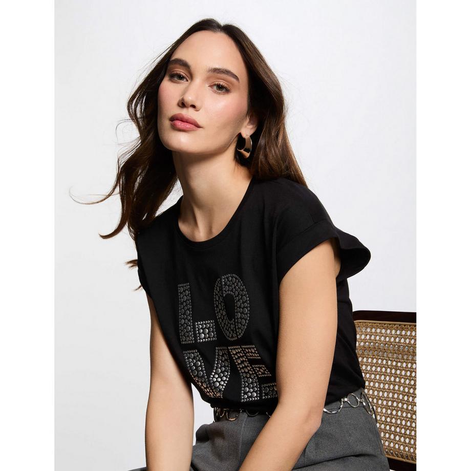 MORGAN T-Shirt Imprimé Love Clouté  