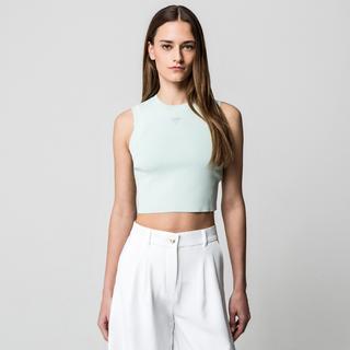 GUESS Ärmelloses geripptes Crop Top mit Strass-Logo  