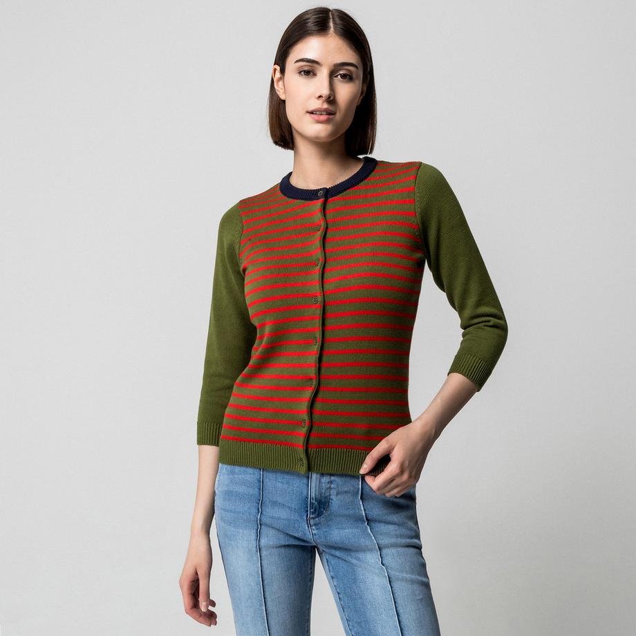 Manor Woman Cardigan Rayé Col Rond  