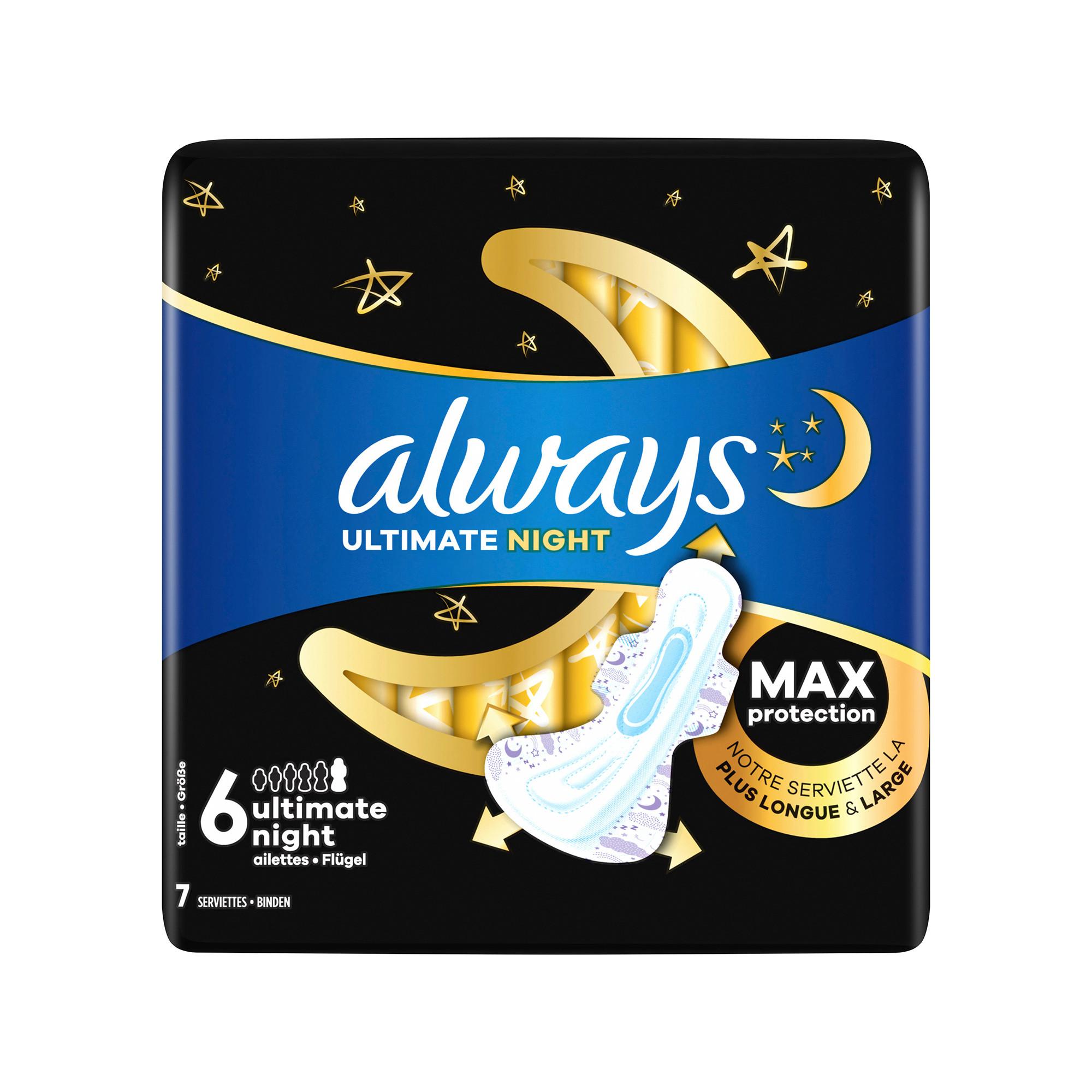 always  Serviettes hygiéniques Ultimate Night (taille 6) Ailes 