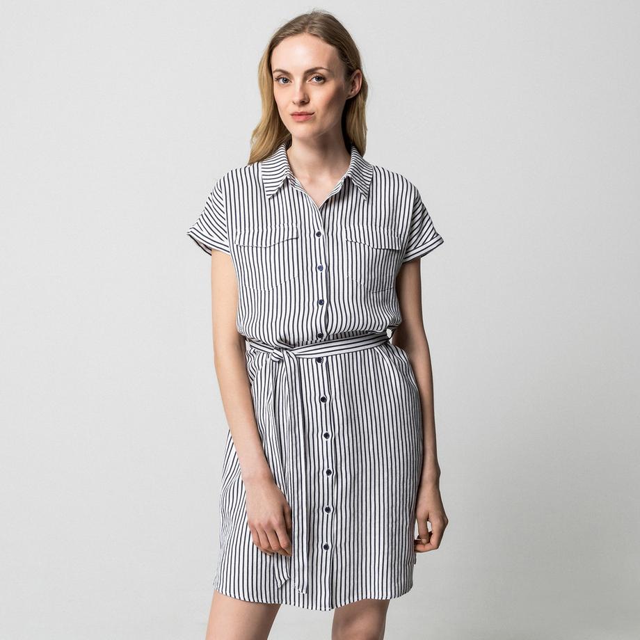 Manor Woman Robe Chemise en Lin Rayée  