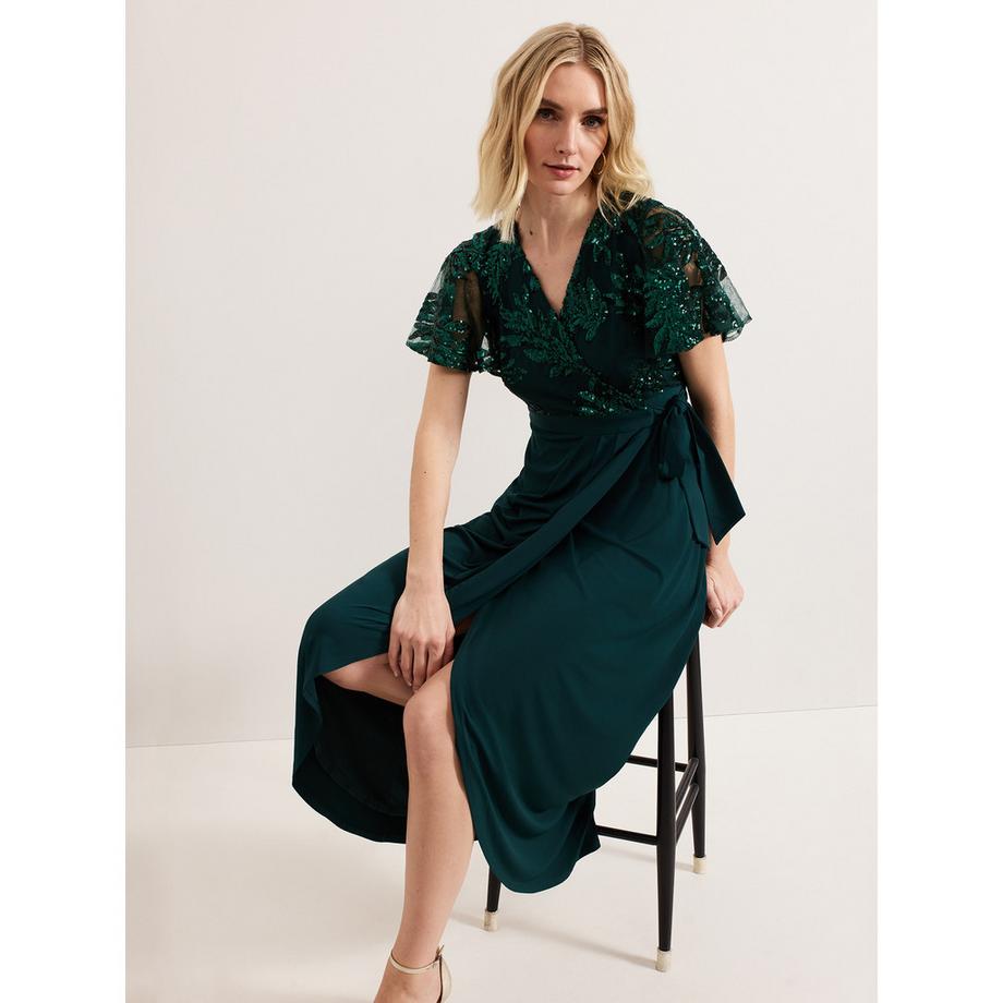 Phase Eight Minty Robe Longue Paillettes Effet Cache-cœur  