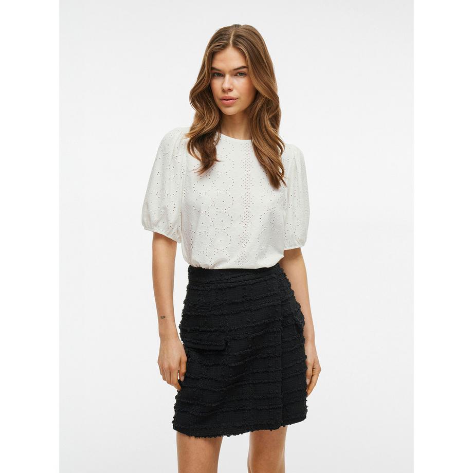 VILA T-shirt Maniche a Sbuffo Motivo Traforato  