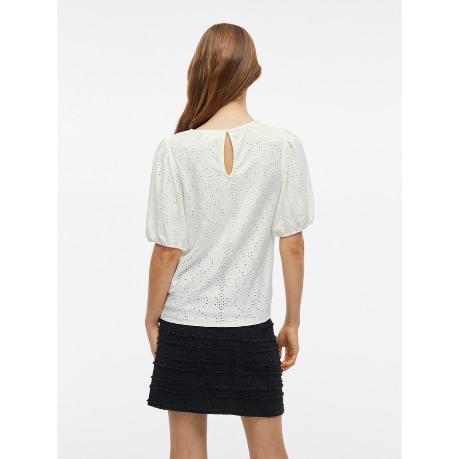 VILA T-shirt Maniche a Sbuffo Motivo Traforato  