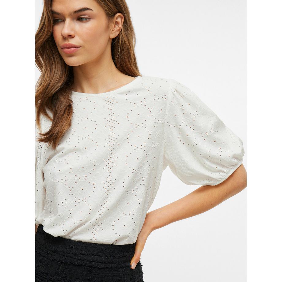 VILA T-shirt Maniche a Sbuffo Motivo Traforato  