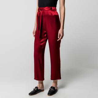 Manor Woman Pantaloni in raso con vita da annodare e gamba larga  