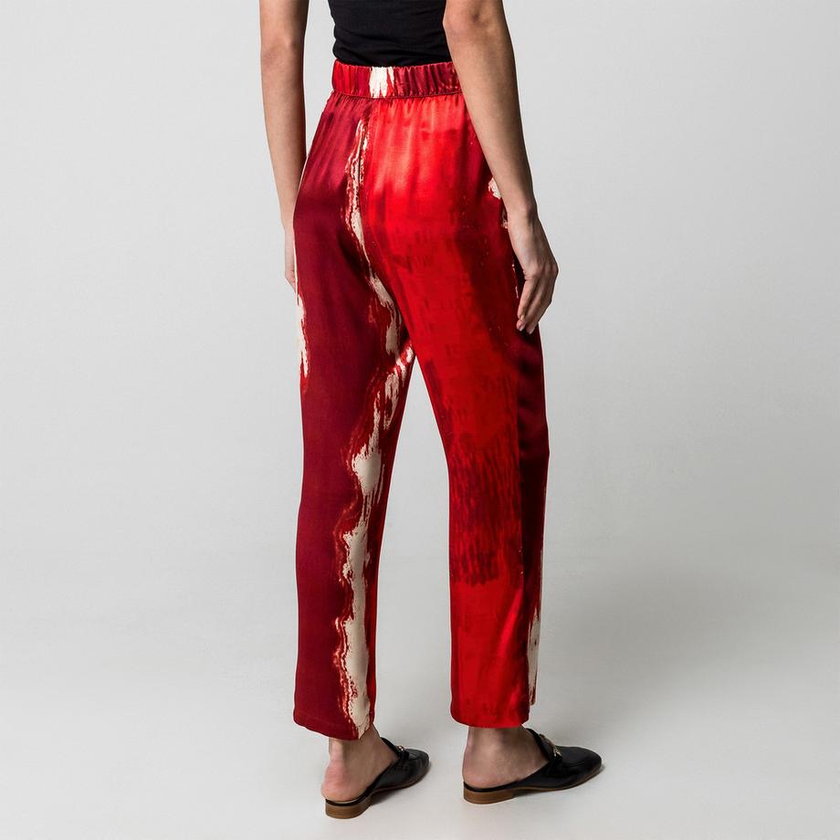 Manor Woman Pantaloni in raso stampati con vita da annodare  