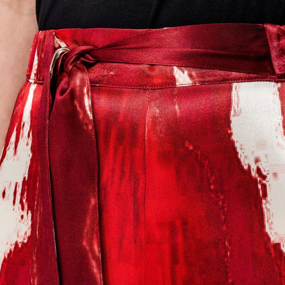 Manor Woman Pantaloni in raso stampati con vita da annodare  