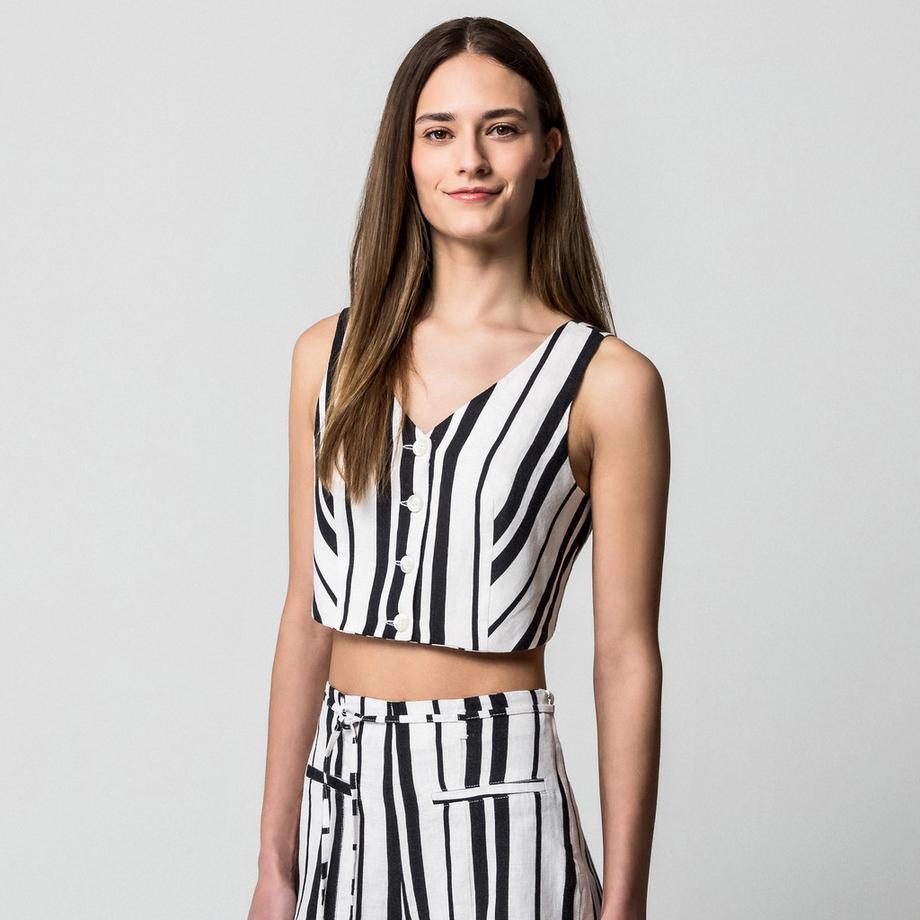 Manor Woman Top rayé sans manches col en V  