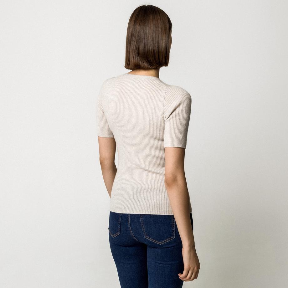 Manor Woman Cashmere Maglia a Coste Scollo a V Pullover Maniche Corte  