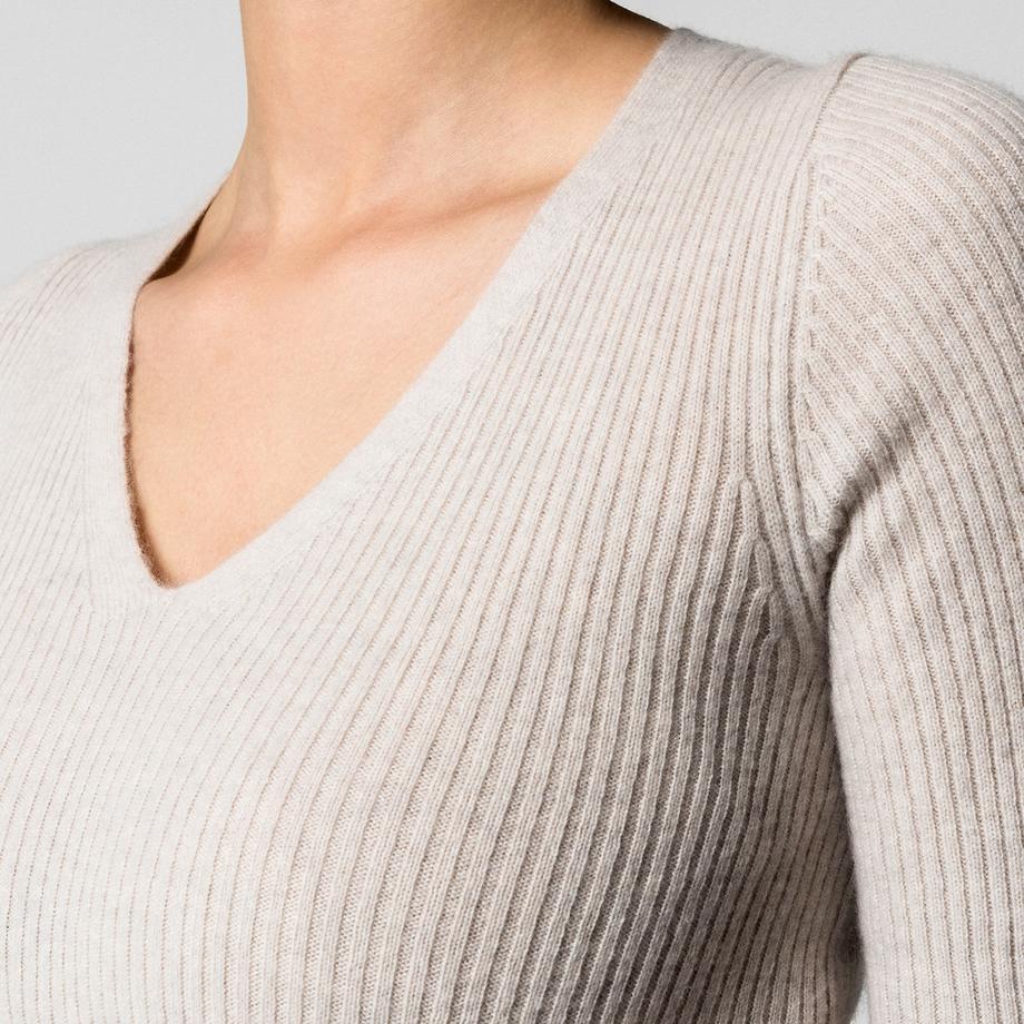Manor Woman Cashmere Maglia a Coste Scollo a V Pullover Maniche Corte  
