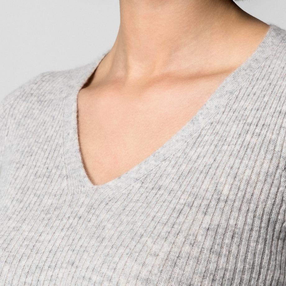 Manor Woman Kaschmir Rippstrick V-Ausschnitt Pullover Kurzarm  