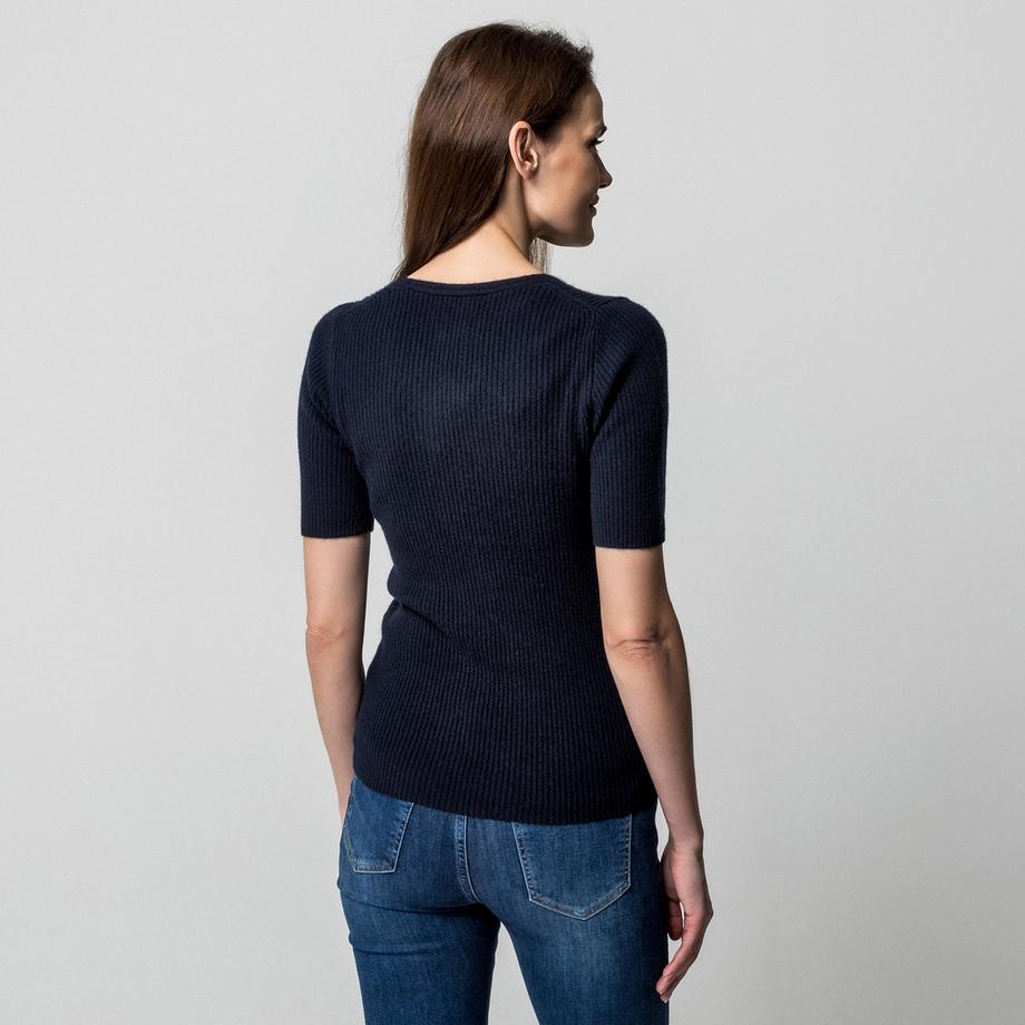 Manor Woman Cachemire Maille Côtelée Col V Pull Manches Courtes  