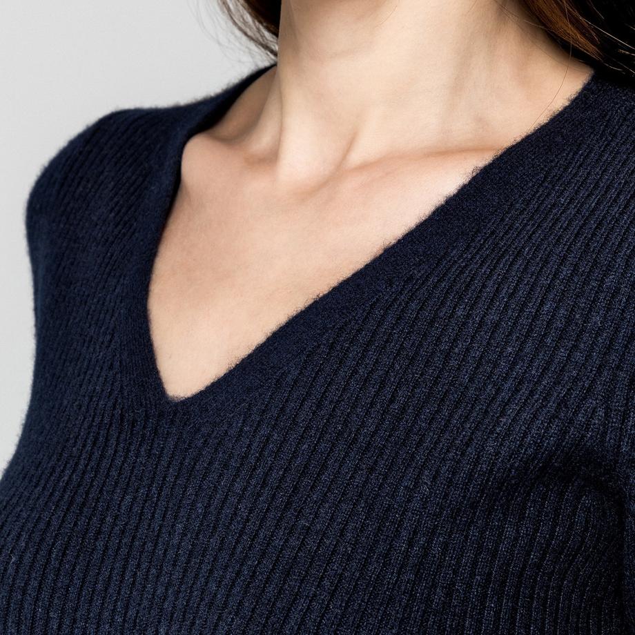 Manor Woman Cachemire Maille Côtelée Col V Pull Manches Courtes  