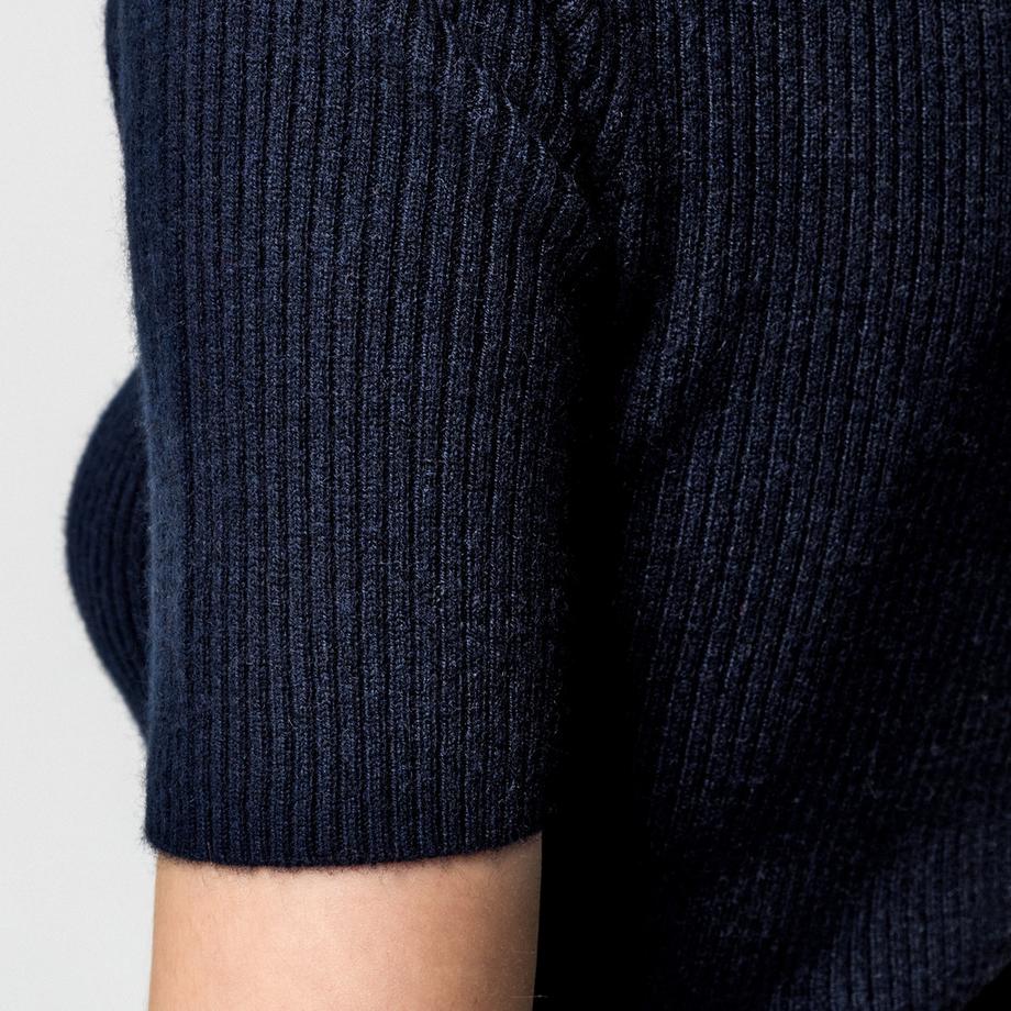 Manor Woman Cachemire Maille Côtelée Col V Pull Manches Courtes  