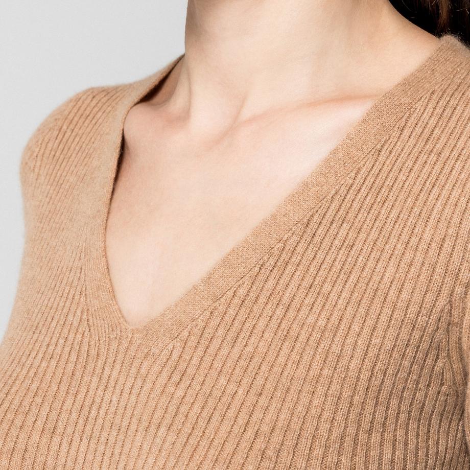 Manor Woman Cachemire Maille Côtelée Col V Pull Manches Courtes  