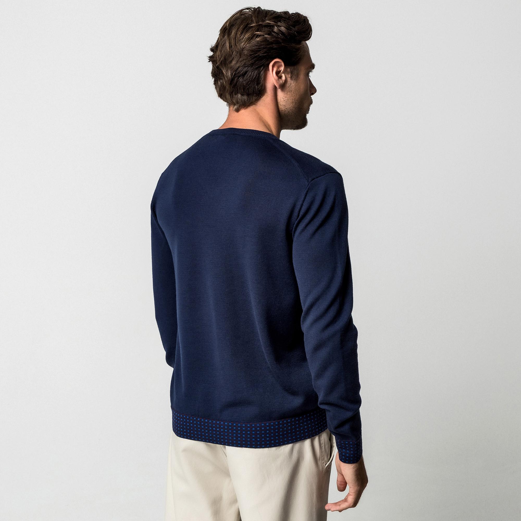 Manor Man V-Ausschnitt Pullover gemusterte Bündchen  