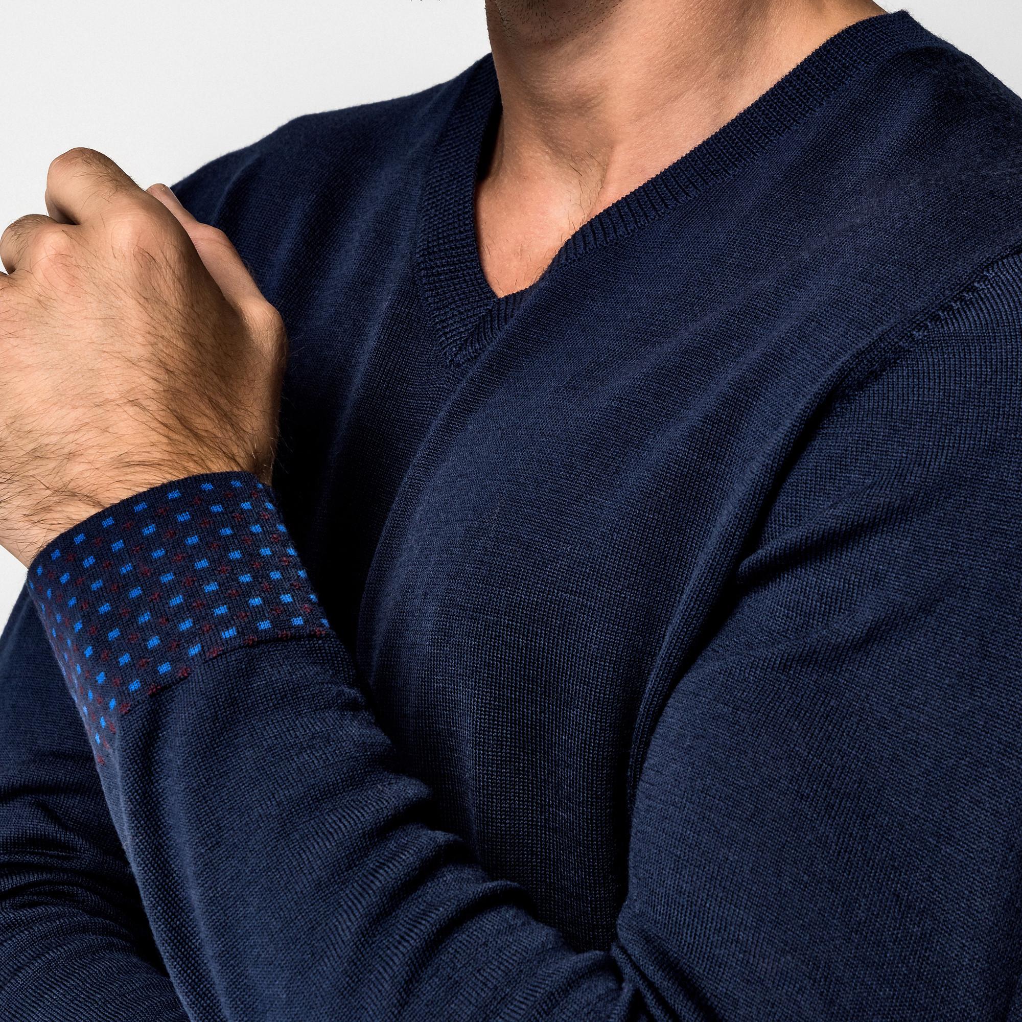 Manor Man V-Ausschnitt Pullover gemusterte Bündchen  