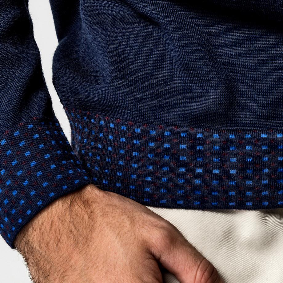 Manor Man V-Ausschnitt Pullover mit gemusterten Abschlüssen  