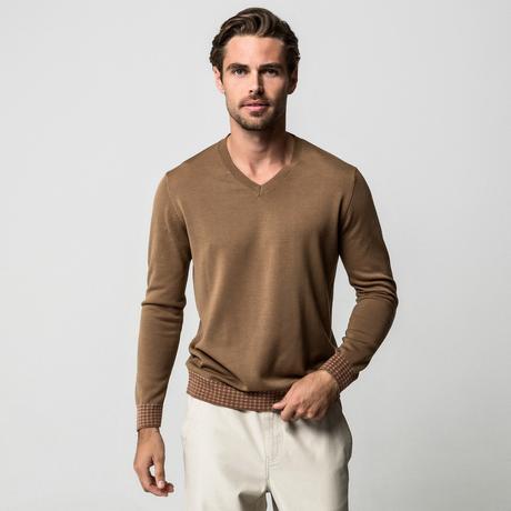 Manor Man Pull col V poignets à motifs  